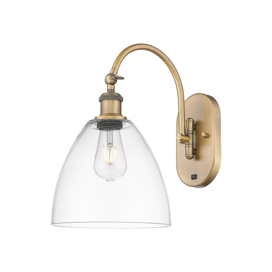 Innovations Bristol 9in 1-Light Wall Sconce | Industrial Brushed Brass and Clear Glass | Bedroom & Hallway Accent | 9 x 15.5 in | Model 918-1W-BB-GBD-92