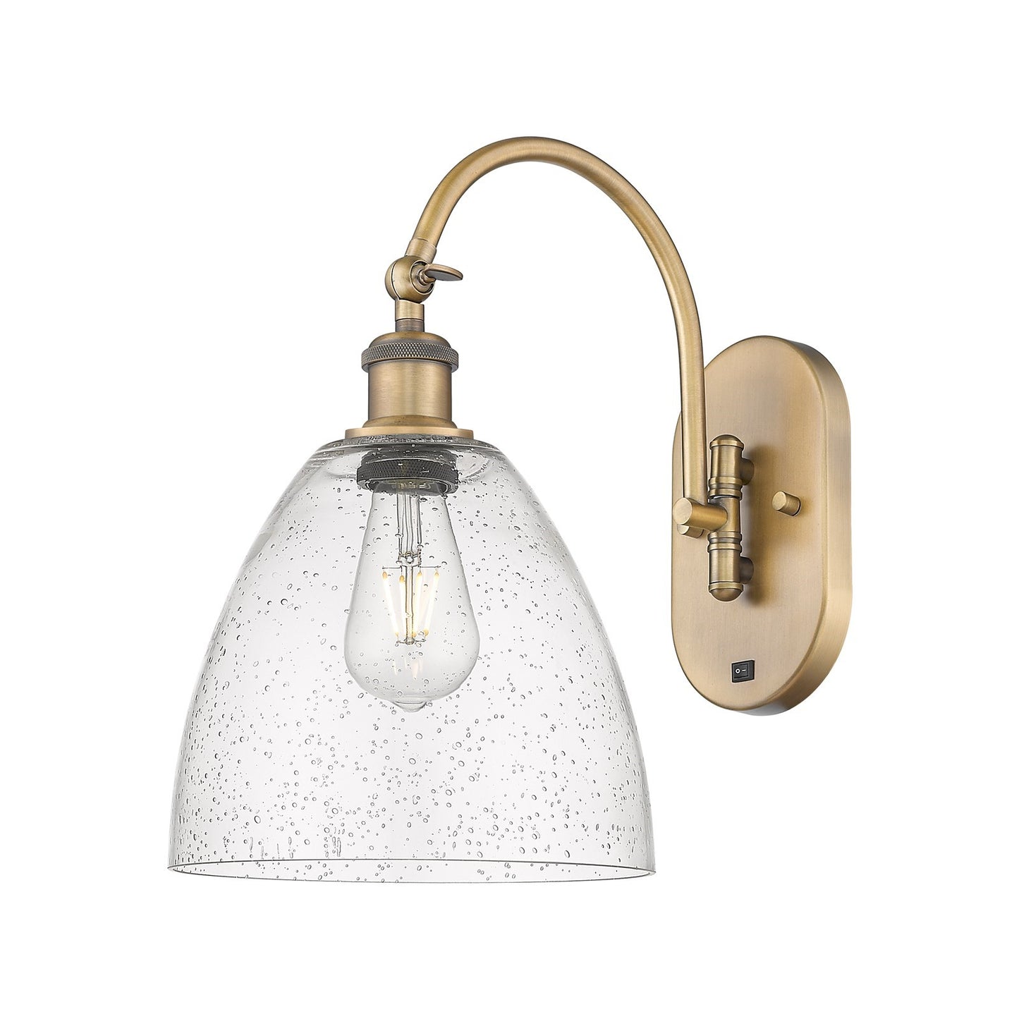 Innovations Bristol 9in 1-Light Wall Sconce | Industrial Brushed Brass and Seedy Glass | Bedroom & Hallway Accent | 9 x 15.5 in | Model 918-1W-BB-GBD-94