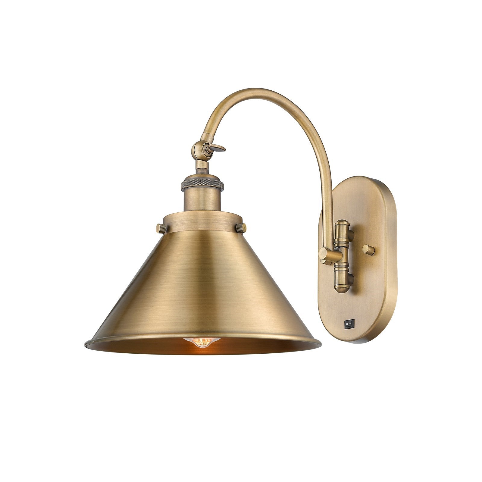 Innovations Briarcliff 10in 1-Light Swing Arm Lamp | Industrial Brushed Brass Metal Shade | Bedroom Reading & Living Room | Model 918-1W-BB-M10-BB-LED