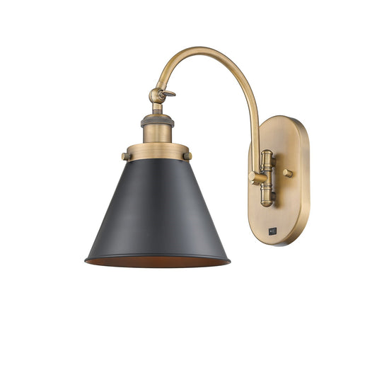 Innovations Appalachian 8in 1-Light LED Swing Arm Wall Sconce | Industrial Brushed Brass Steel and Matte Black Metal Shade | Model 918-1W-BB-M13-BK-LED