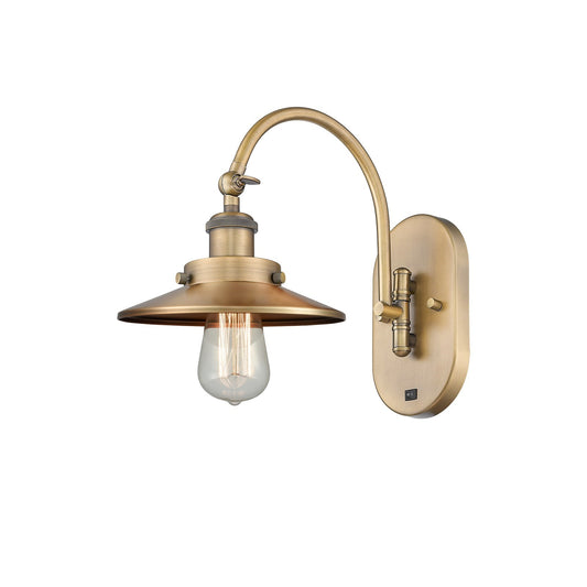 Innovations Railroad 8in 1-Light LED Swing Arm Wall Sconce | Industrial Brushed Brass Steel and Brushed Brass Metal Shade | Model 918-1W-BB-M4-LED