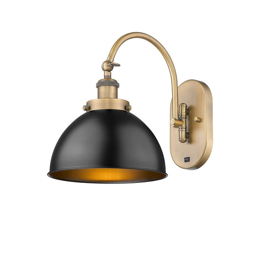 Innovations Ballston Urban 10in 1-Light Swing Arm Lamp | Industrial Brushed Brass Steel and Matte Black Metal Shade | Model 918-1W-BB-MFD-10-BK-LED