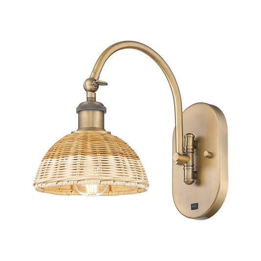 Innovations Bristol Natural II 7.5in 1-Light Wall Sconce | Industrial Brushed Brass and Natural Fiber Dome Shade | Bedroom & | Model 918-1W-BB-NBD2-75-NAT