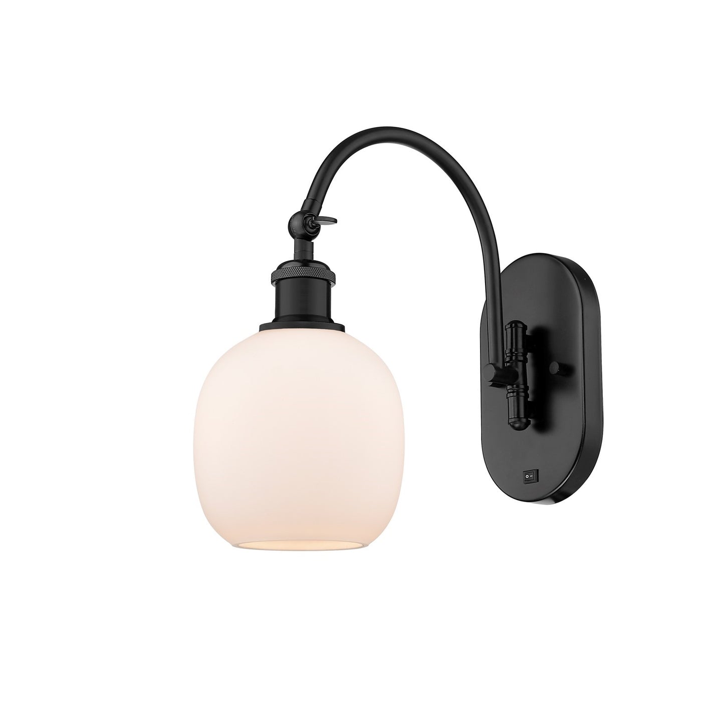 Innovations Belfast 6in 1-Light Wall Sconce | Industrial Matte Black Steel and Cast Brass with Matte White Glass Shade | Bedroom & | Model 918-1W-BK-G101