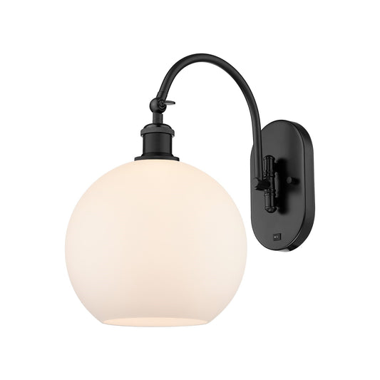 Innovations Athens 10in 1-Light Wall Sconce | Industrial Matte Black Steel and Cast Brass with Matte White Glass Shade | Hallway | Model 918-1W-BK-G121-10