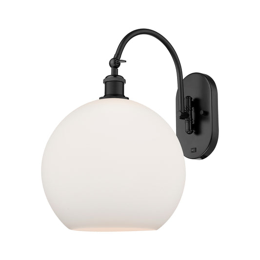 Innovations Athens 12in 1-Light Wall Sconce | Industrial Matte Black Steel and Matte White Glass | Bedroom & Hallway Accent | Model 918-1W-BK-G121-12