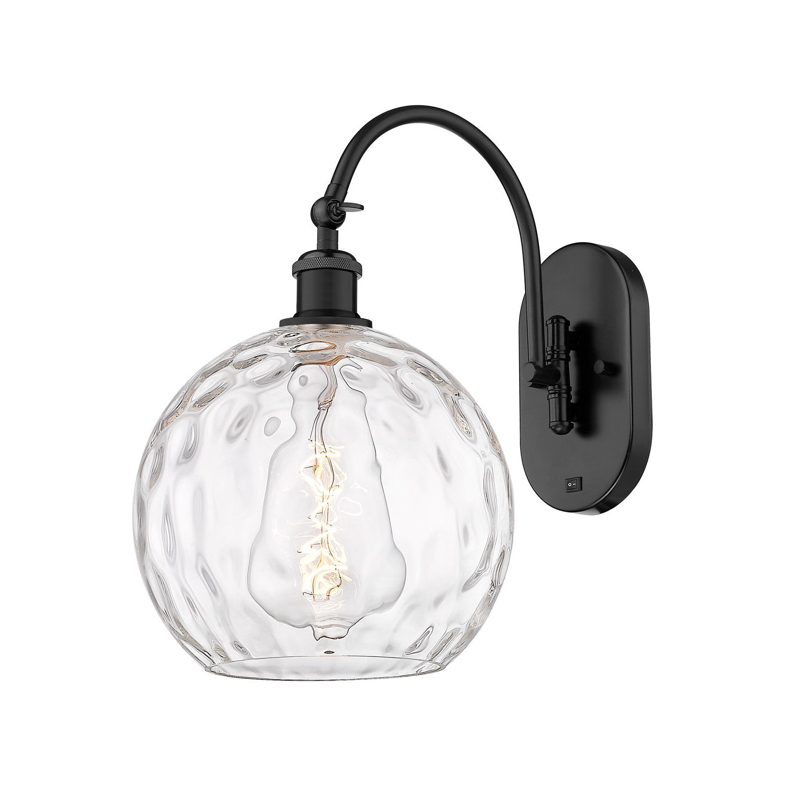 Innovations Athens Water Glass 10in 1-Light Wall Sconce | Industrial Matte Black Steel and Clear Water Glass | Hallway & | Model 918-1W-BK-G1215-10
