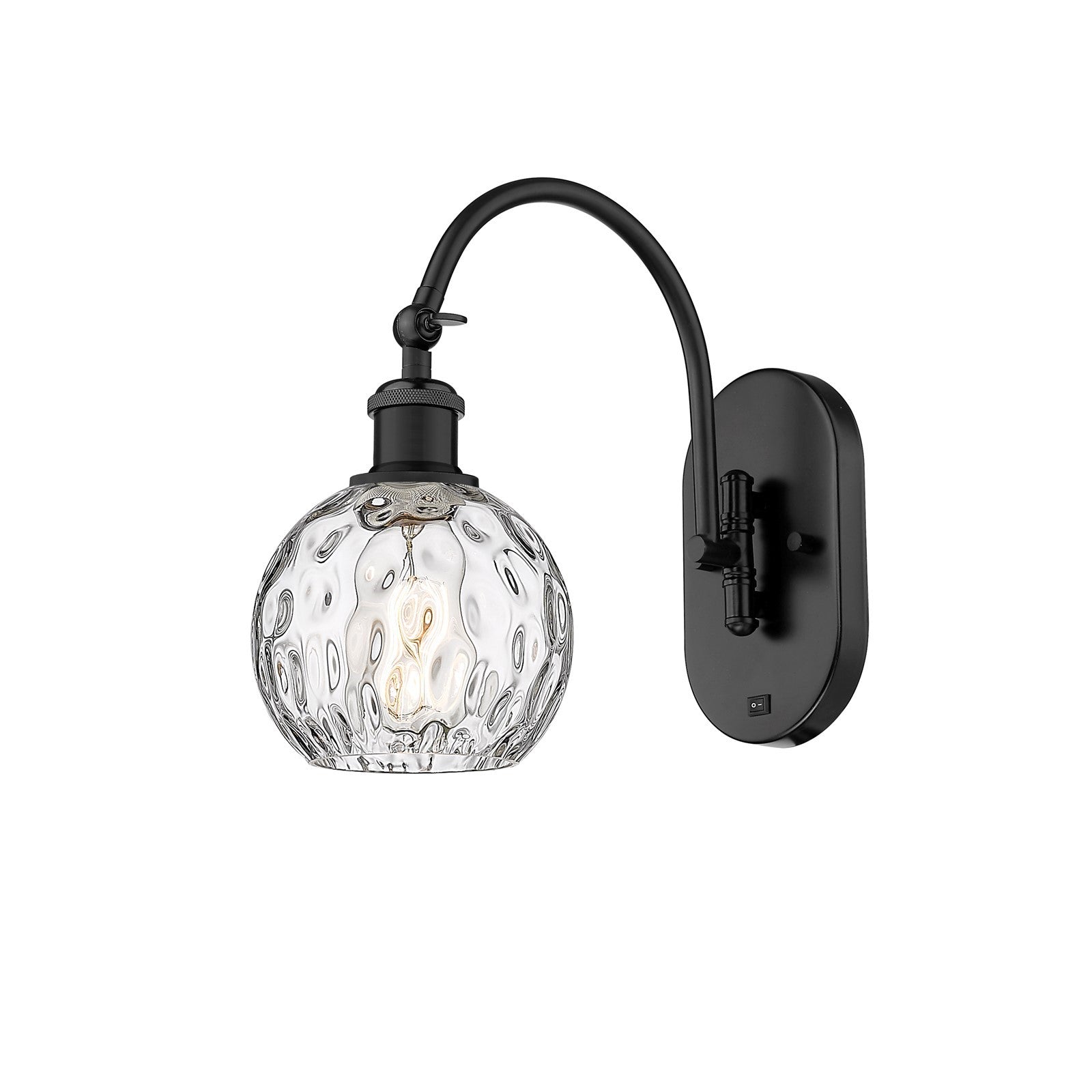 Innovations Athens Water Glass 6in 1-Light Wall Sconce | Industrial Matte Black Steel and Clear Water Glass | Hallway & Bathroom | Model 918-1W-BK-G1215-6