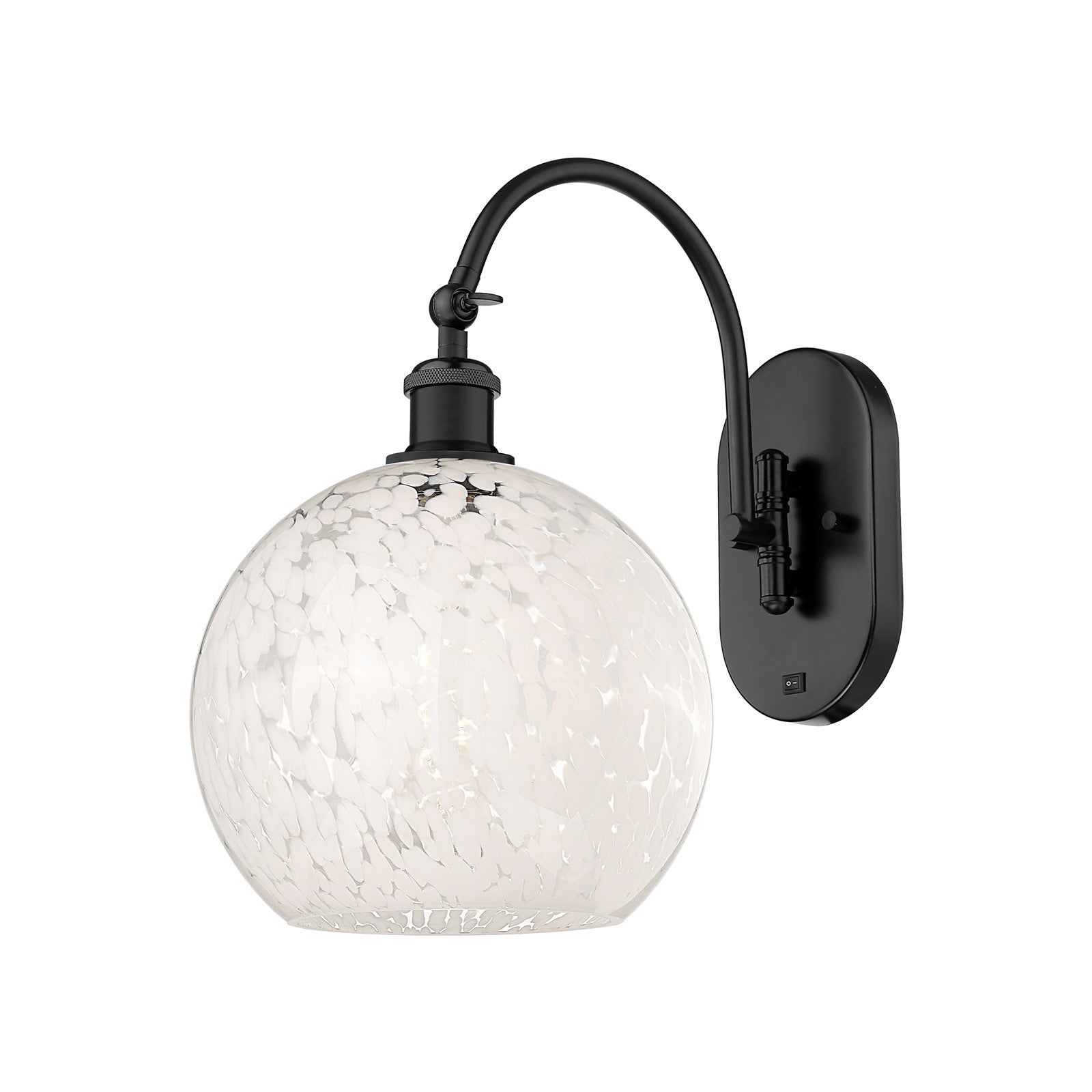 Innovations White Mouchette 10in 1-Light Wall Sconce | Industrial Matte Black Steel and White Mouchette Glass | Bedroom & | Model 918-1W-BK-G1216-10WM