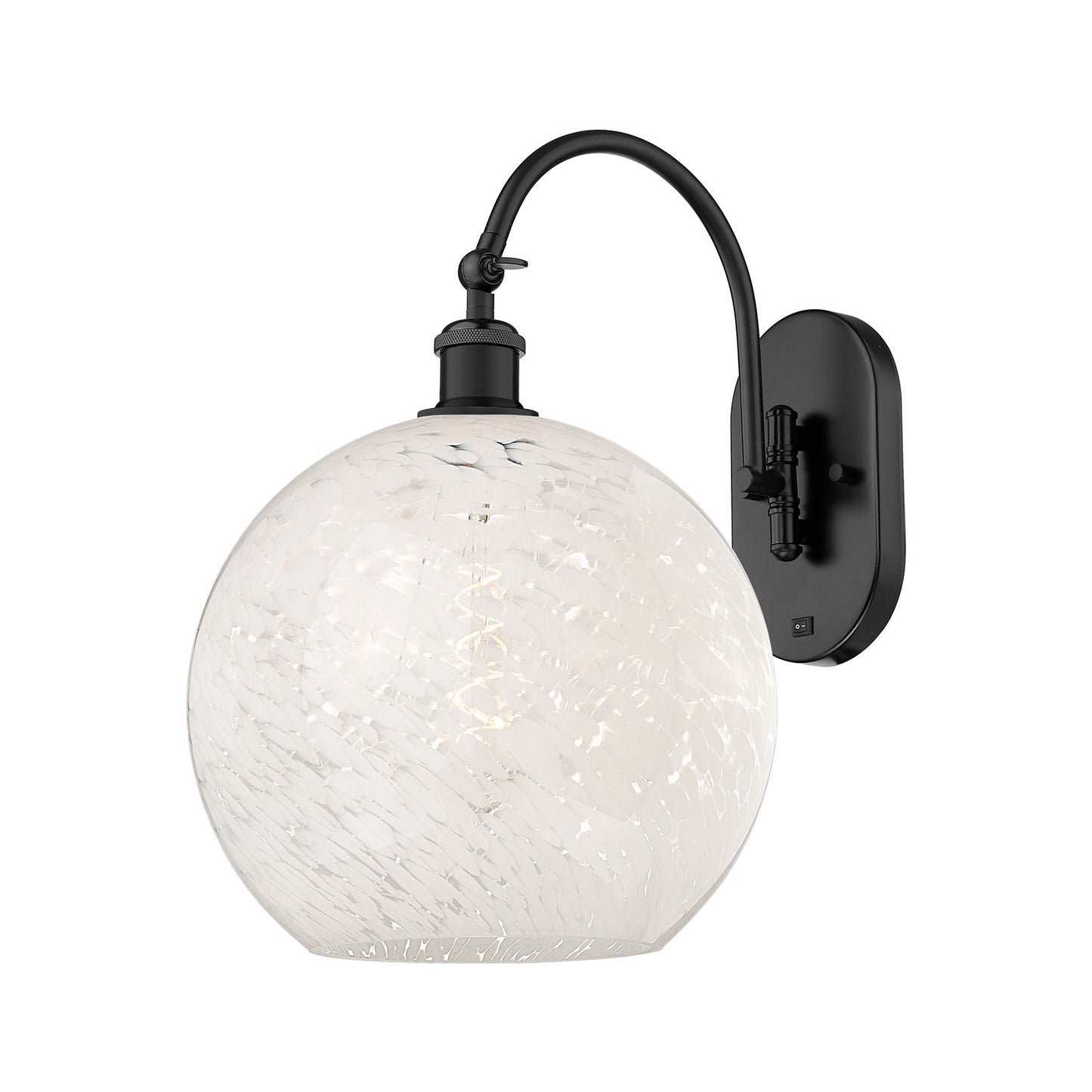 Innovations White Mouchette 12in 1-Light Wall Sconce | Industrial Matte Black Steel and White Mouchette Glass | Bedroom & | Model 918-1W-BK-G1216-12WM
