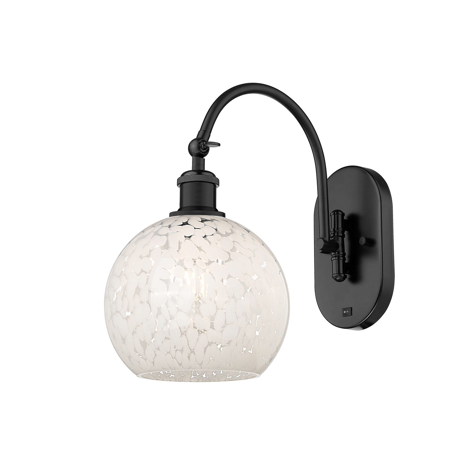 Innovations Ballston 8in 1-Light Wall Sconce | Industrial Matte Black Steel and White Mouchette Glass | Bedroom & Hallway | Model 918-1W-BK-G1216-8WM