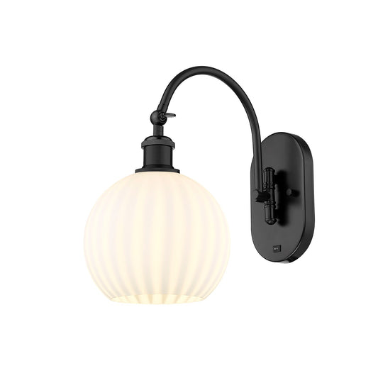 Innovations Lighting Ballston 8in 1-Light Wall Sconce | Industrial Matte Black and White Venetian Glass | Bedroom & Hallway | Model 918-1W-BK-G1217-8WV