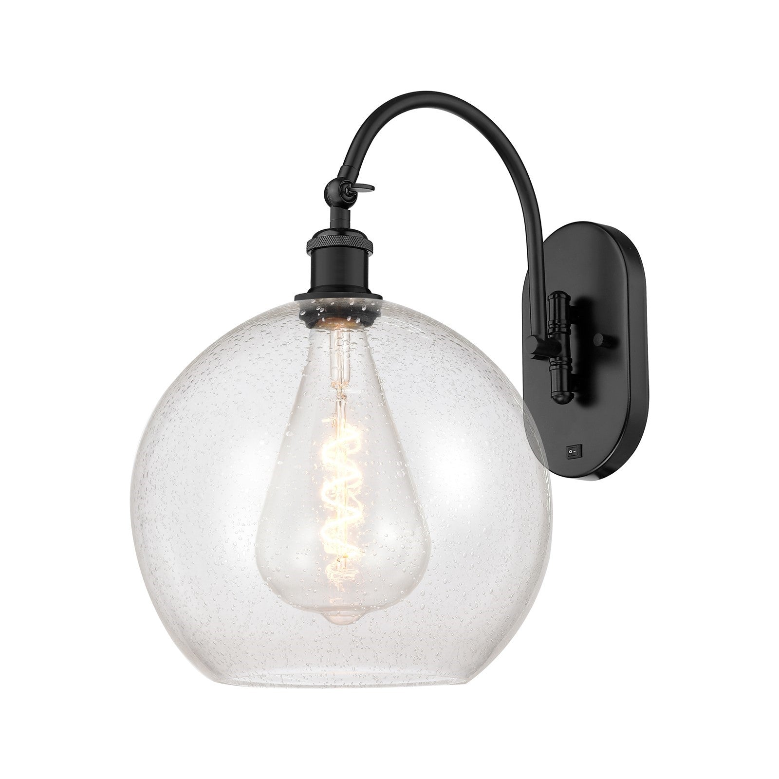 Innovations Athens 12in 1-Light Wall Sconce | Industrial Matte Black Steel and Seedy Glass | Hallway & Bedroom Accent | Model 918-1W-BK-G124-12