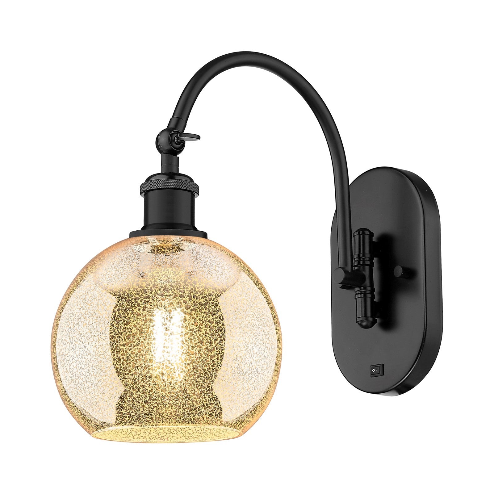 Innovations Athens 8in 1-Light Wall Sconce | Industrial Matte Black Steel and Mercury Glass | Hallway & Bedroom Accent | 8 x 14 in | Model 918-1W-BK-G128-8