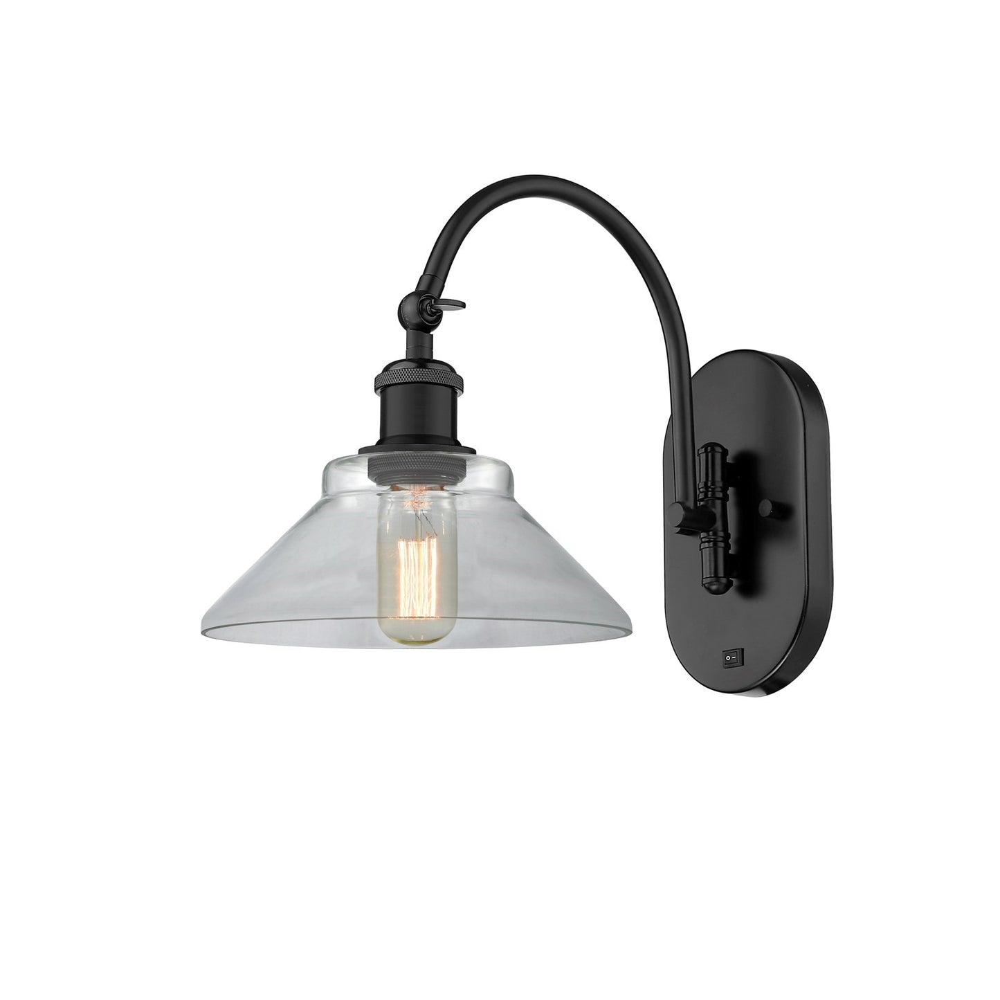 Innovations Orwell 8in 1-Light Wall Sconce | Industrial Matte Black Steel and Clear Glass | Bedroom & Hallway Accent Light | Model 918-1W-BK-G132