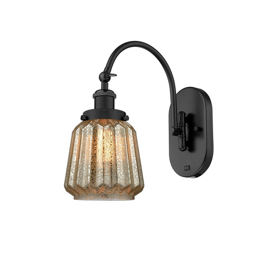 Innovations Chatham 7in 1-Light Swing Arm Lamp | Industrial Matte Black Steel and Mercury Ribbed Glass | Bedroom & Living Room | Model 918-1W-BK-G146