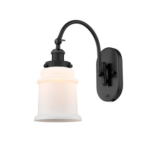 Innovations Canton 7in 1-Light Swing Arm Lamp | Industrial Matte Black Steel and Matte White Frosted Glass | Bedroom & Living | Model 918-1W-BK-G181-LED