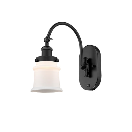Innovations Canton 6.5in 1-Light Swing Arm Lamp | Industrial Matte Black Steel and Matte White Frosted Glass | Bedroom & Living | Model 918-1W-BK-G181S