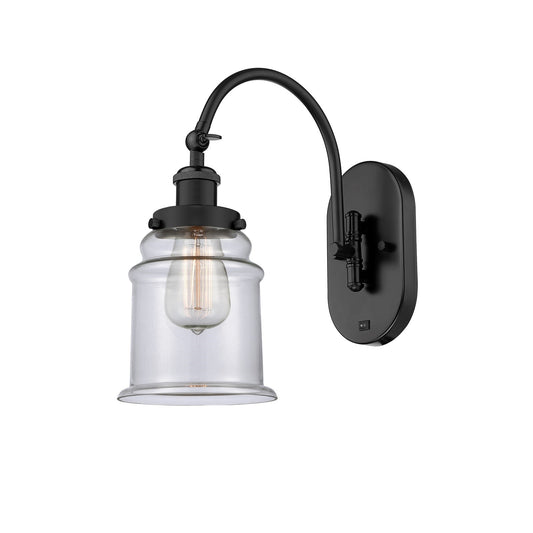 Innovations Canton 7in 1-Light Swing Arm Lamp | Industrial Matte Black Steel and Clear Glass | Bedroom & Living Room Reading | Model 918-1W-BK-G182