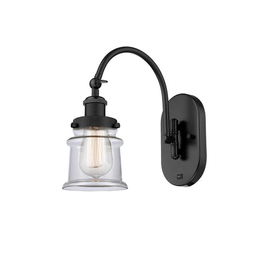 Innovations Canton 6.5in 1-Light Swing Arm Lamp | Industrial Matte Black Steel and Clear Glass | Bedroom Reading | Model 918-1W-BK-G182S-LED