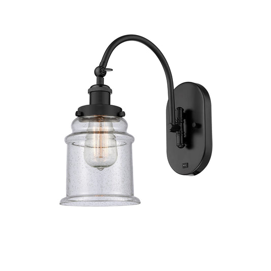 Innovations Canton 6.5in 1-Light Swing Arm Lamp | Industrial Matte Black Steel and Seedy Glass | Bedroom Reading | 6.5 x 14 in | Model 918-1W-BK-G184