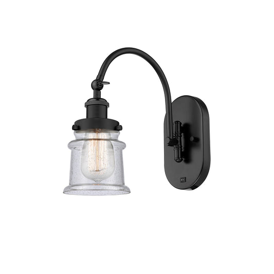 Innovations Canton 6.5in 1-Light Swing Arm Lamp | Industrial Matte Black Steel and Seedy Glass | Bedroom & Living Room Reading | Model 918-1W-BK-G184S
