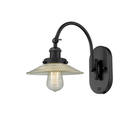 Innovations Halophane 1-Light Swing Arm Lamp | Industrial Matte Black Steel and Clear Glass | Bedroom & Living Room Reading Light | Model 918-1W-BK-G2-LED