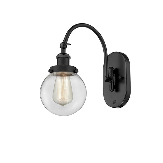 Innovations Beacon 6in 1-Light Swing Arm Lamp | Industrial Matte Black Steel and Clear Glass | Bedroom & Living Room Reading | Model 918-1W-BK-G202-6