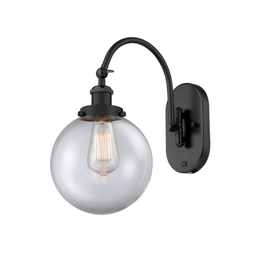 Innovations Beacon 8in 1-Light Swing Arm Lamp | Industrial Matte Black Steel and Clear Glass | Bedroom & Living Room Reading | Model 918-1W-BK-G202-8