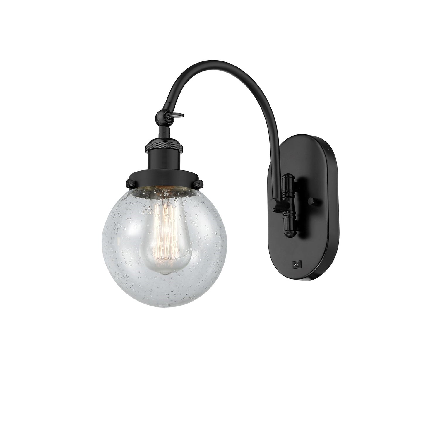 Innovations Beacon 6in 1-Light Swing Arm Lamp | Industrial Matte Black Steel and Seedy Glass | Bedroom & Living Room Reading | Model 918-1W-BK-G204-6