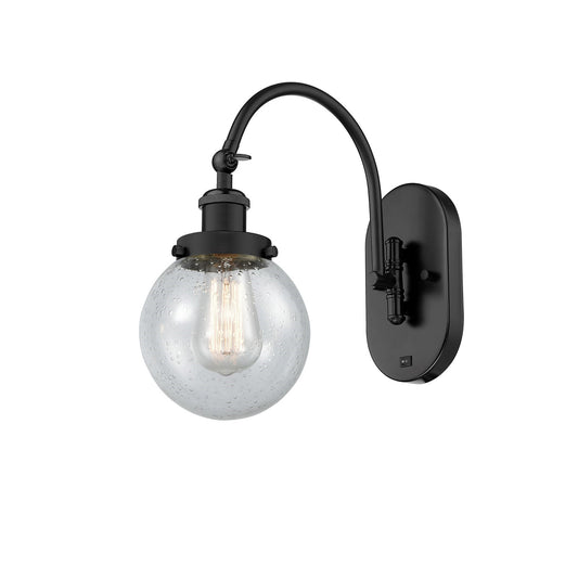 Innovations Beacon 6in 1-Light Swing Arm Lamp | Industrial Matte Black Steel and Seedy Glass | Bedroom & Living Room Reading | Model 918-1W-BK-G204-6-LED