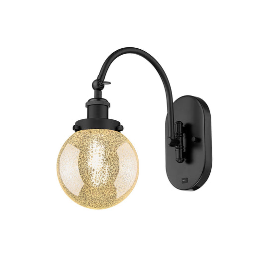 Innovations Beacon 6in 1-Light Swing Arm Lamp | Industrial Matte Black Steel and Mercury Glass | Bedroom & Living Room Reading | Model 918-1W-BK-G208-6