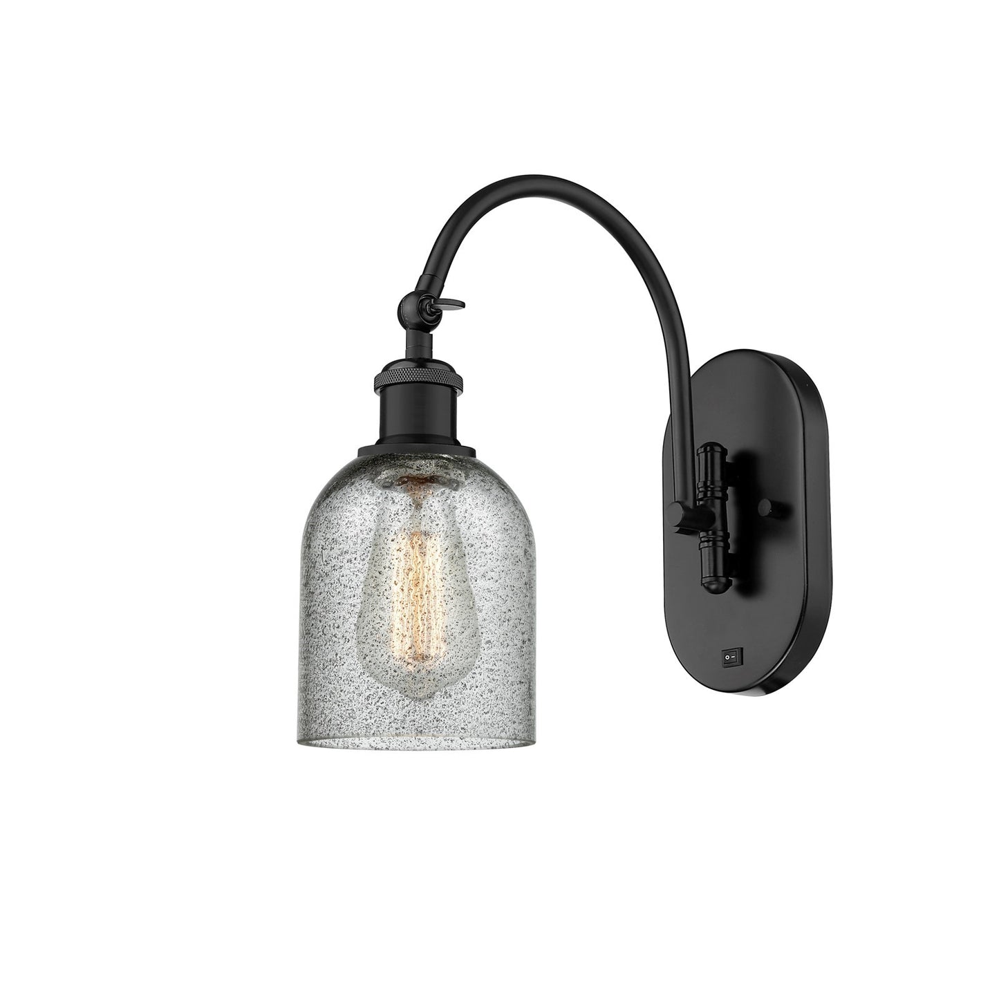 Innovations Caledonia 5in 1-Light Wall Sconce | Industrial Matte Black Steel and Charcoal Glass | Bedroom & Hallway Accent | Model 918-1W-BK-G257