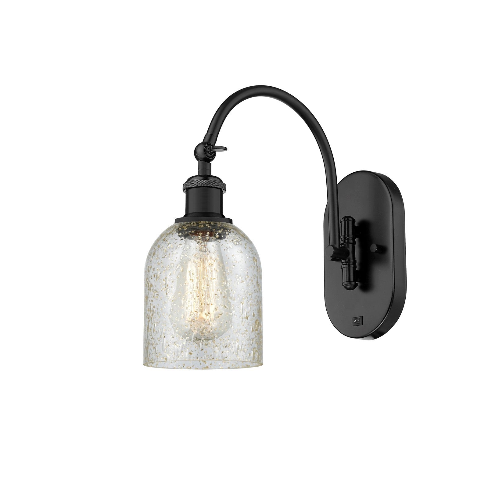 Innovations Caledonia 5in 1-Light Wall Sconce | Industrial Matte Black Steel and Mica Glass | Bedroom & Hallway Accent | 5 x 13 in | Model 918-1W-BK-G259