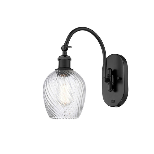 Innovations Salina 1-Light Wall Sconce | Industrial Matte Black Steel and Clear Spiral Fluted Glass | Bedroom & Hallway Accent | Model 918-1W-BK-G292