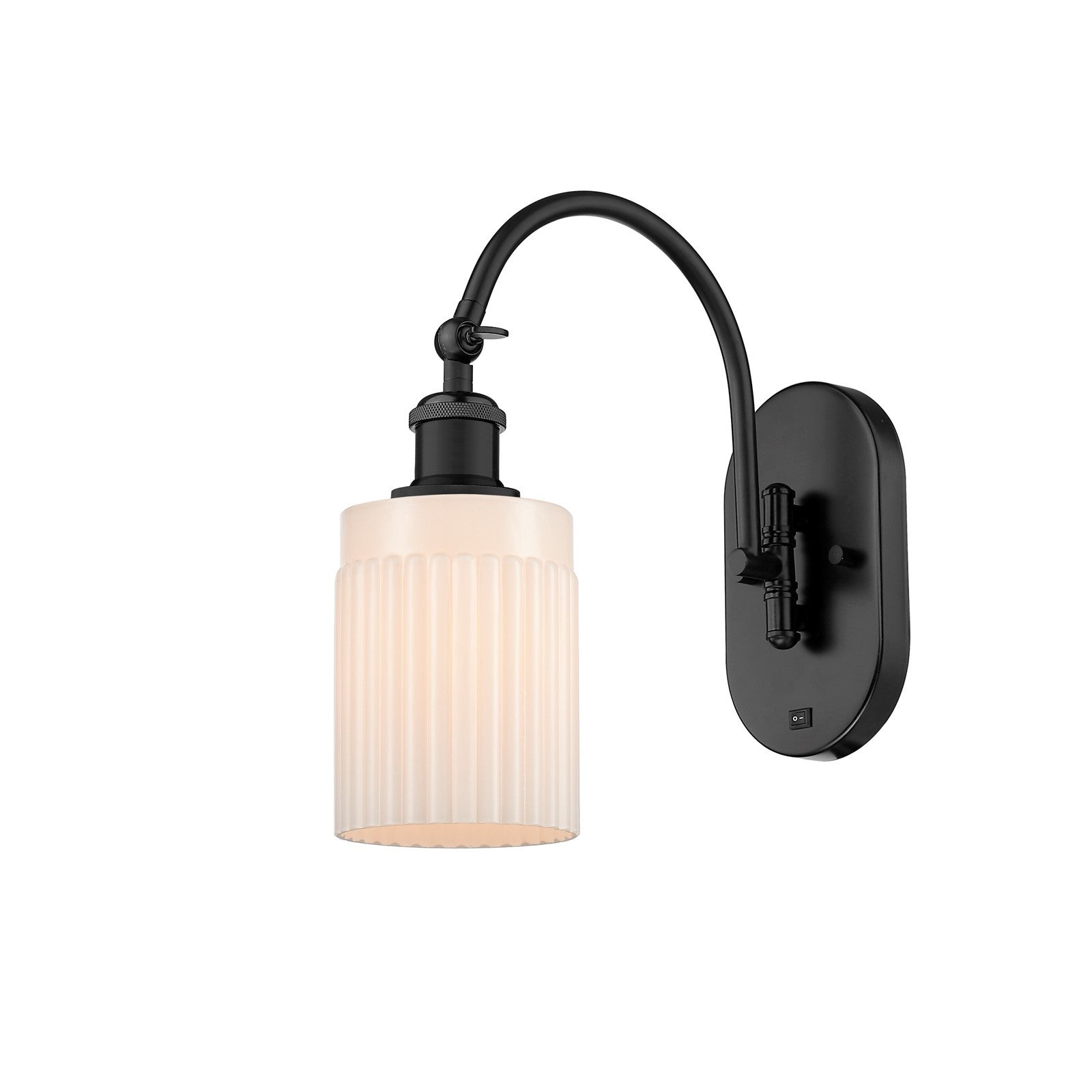 Innovations Hadley 1-Light Wall Sconce | Industrial Matte Black Steel and Matte White Ribbed Glass | Bedroom & Hallway Accent | Model 918-1W-BK-G341