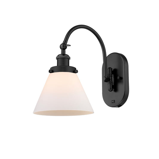 Innovations Cone 8in 1-Light LED Swing Arm Lamp | Industrial Matte Black Steel and Matte White Glass | Bedroom Reading & Living | Model 918-1W-BK-G41-LED