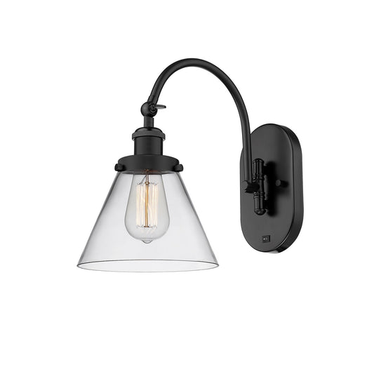 Innovations Cone 8in 1-Light Swing Arm Lamp | Industrial Matte Black Steel and Clear Glass | Bedroom & Hallway Accent Light | Model 918-1W-BK-G42-LED