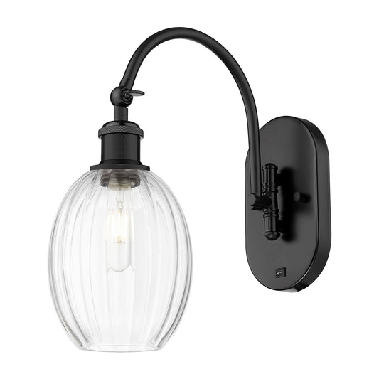 Innovations Preston Bulb 6.25in 1-Light Wall Sconce | Industrial Matte Black Steel and Clear Glass | Hallway & Bedroom Accent | Model 918-1W-BK-G459-6CL