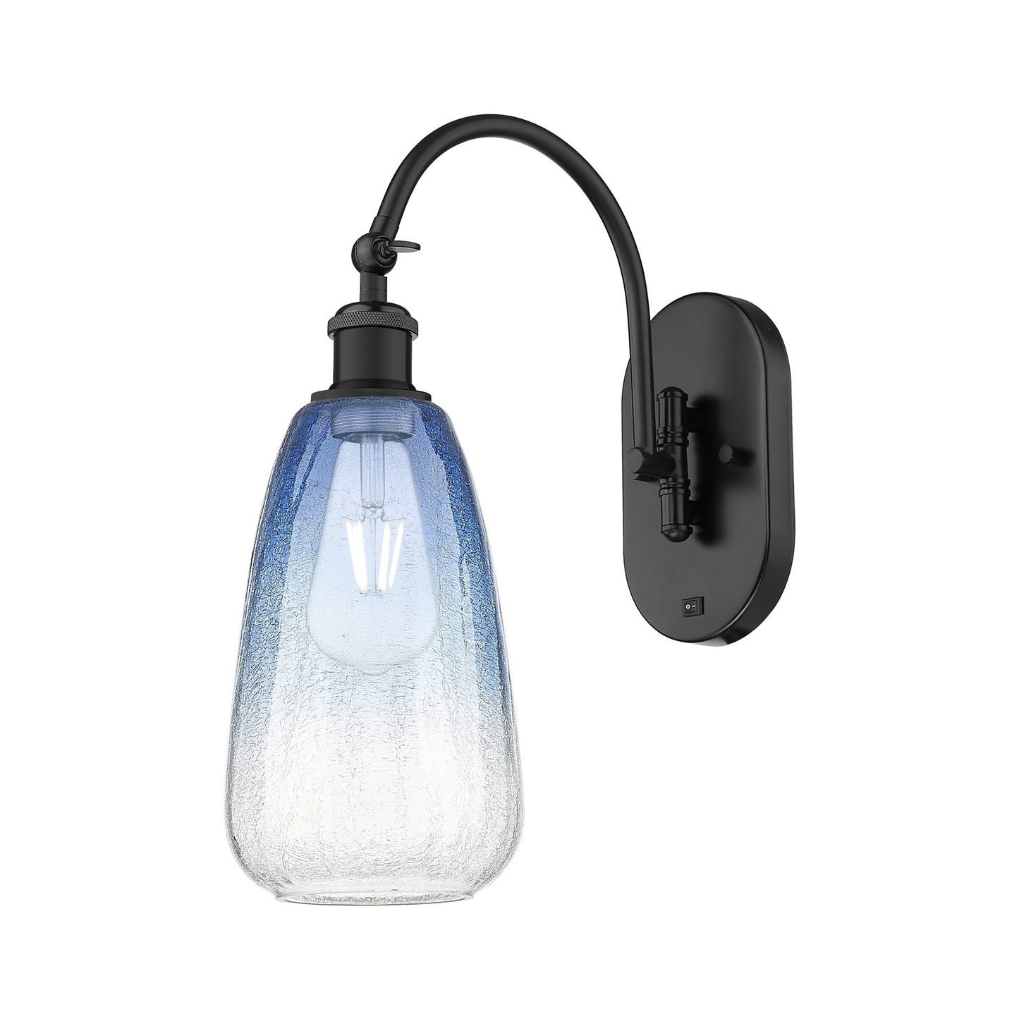Innovations Brookhaven Almond 6in 1-Light Wall Sconce | Industrial Matte Black Steel and Sapphire Blue Glass | Hallway & | Model 918-1W-BK-G480-6SB