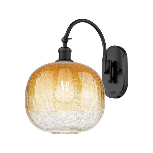 Innovations Brookhaven Sphere 10.5in 1-Light Wall Sconce | Industrial Matte Black Steel and Amber Glass | Bedroom & Hallway | Model 918-1W-BK-G481-10AM
