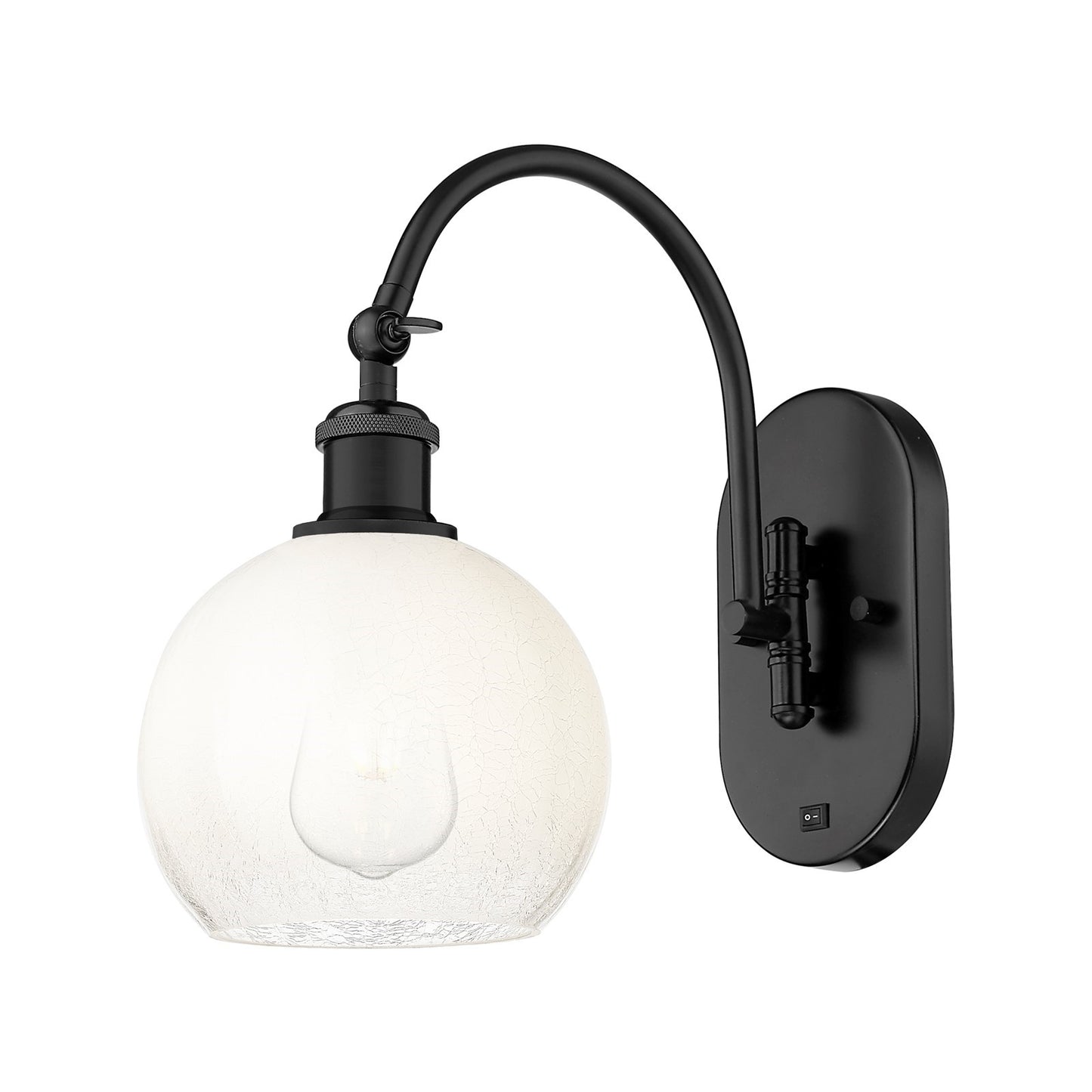 Innovations Brookhaven Globe 7.88in 1-Light Wall Sconce | Industrial Matte Black Steel and Opal Glass | Hallway & Bedroom | Model 918-1W-BK-G483-8OP
