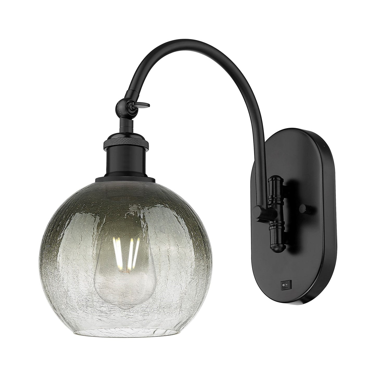 Innovations Brookhaven Globe 8in 1-Light Wall Sconce | Industrial Matte Black Steel and Slate Glass | Hallway & Bedroom Accent | Model 918-1W-BK-G483-8SL