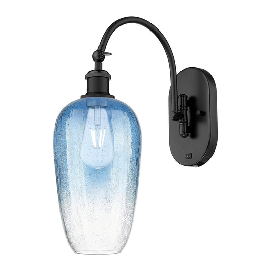 Innovations Brookhaven Flute 7in 1-Light Wall Sconce | Industrial Matte Black Steel and Sapphire Blue Glass | Hallway & Bedroom | Model 918-1W-BK-G484-7SB