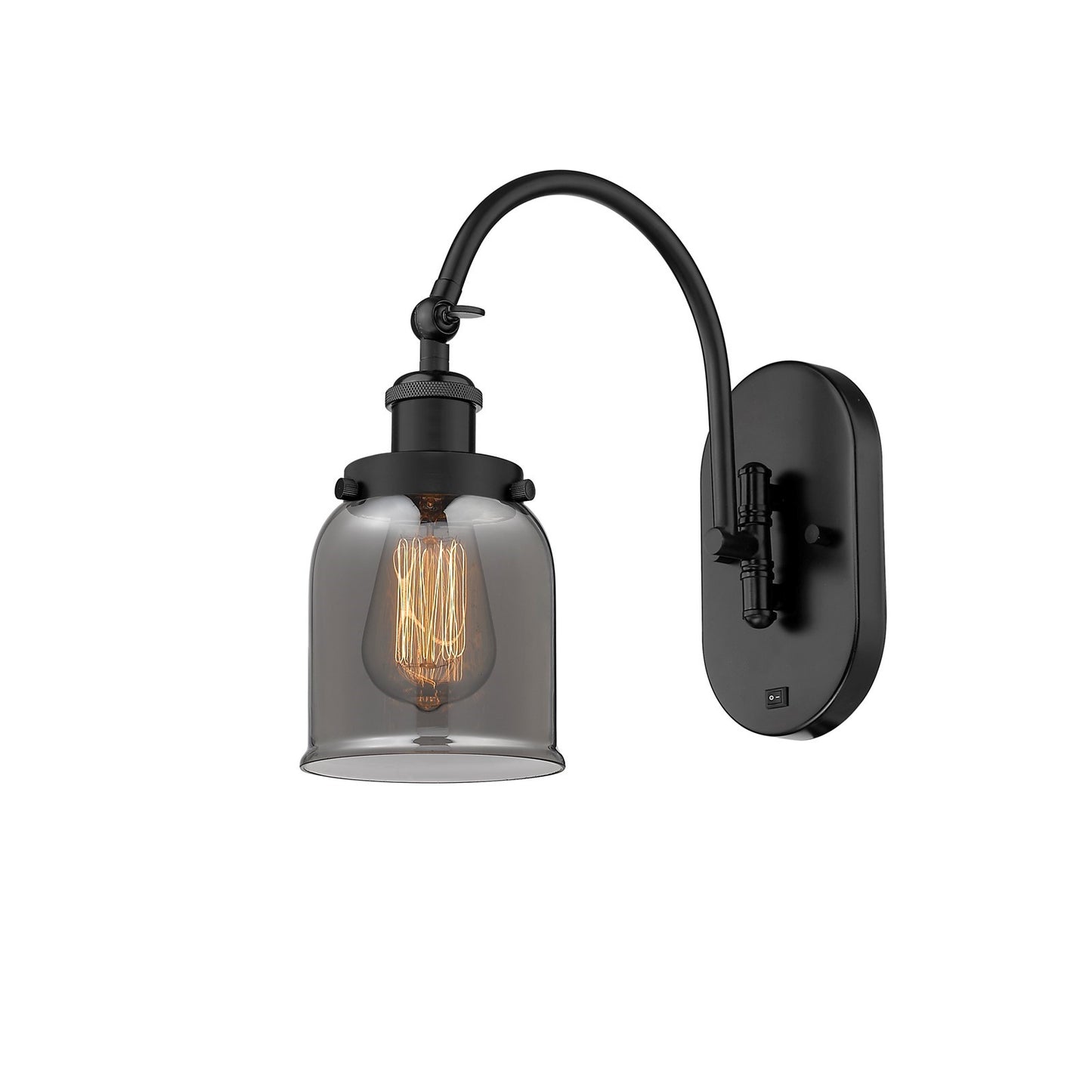 Innovations Bell 5in 1-Light Swing Arm Lamp | Industrial Matte Black Steel and Light Smoke Glass | Bedroom & Living Room Reading | Model 918-1W-BK-G53