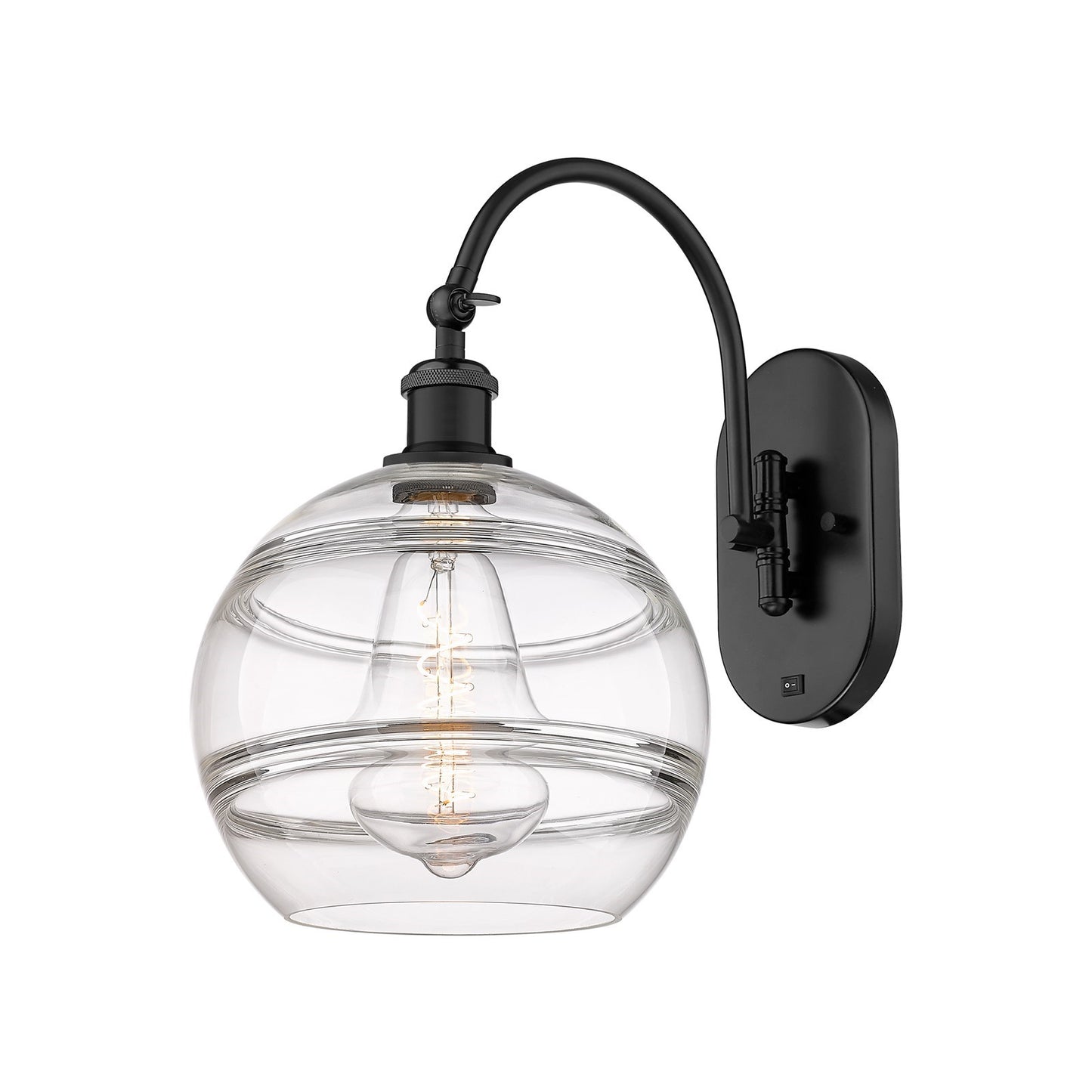 Innovations Rochester 10in 1-Light Wall Sconce | Industrial Matte Black Steel and Clear Glass | Living Room Accent Light | Model 918-1W-BK-G556-10CL