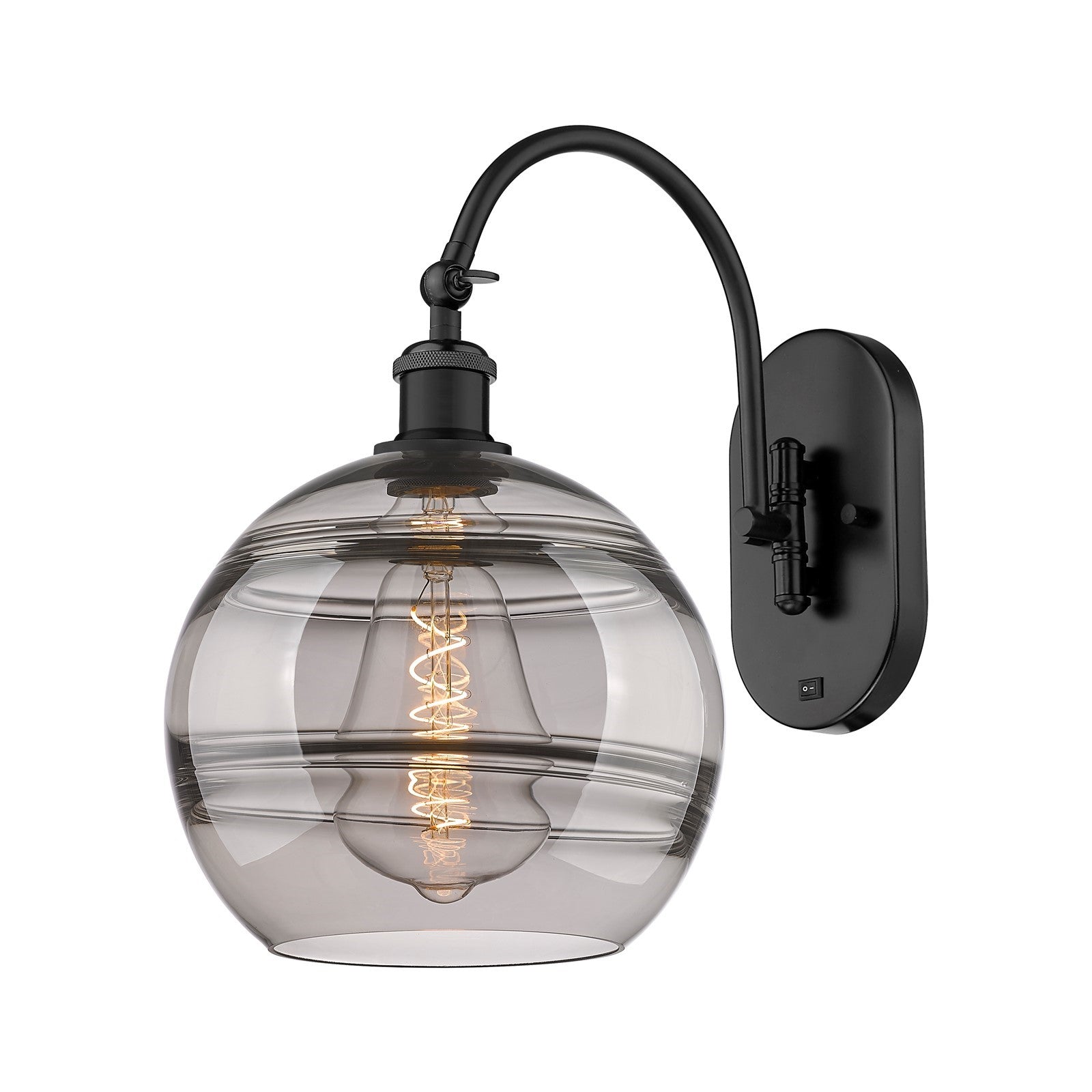 Innovations Rochester 10in 1-Light Wall Sconce | Industrial Matte Black Steel and Light Smoke Glass | Bedroom & Hallway Accent | Model 918-1W-BK-G556-10SM