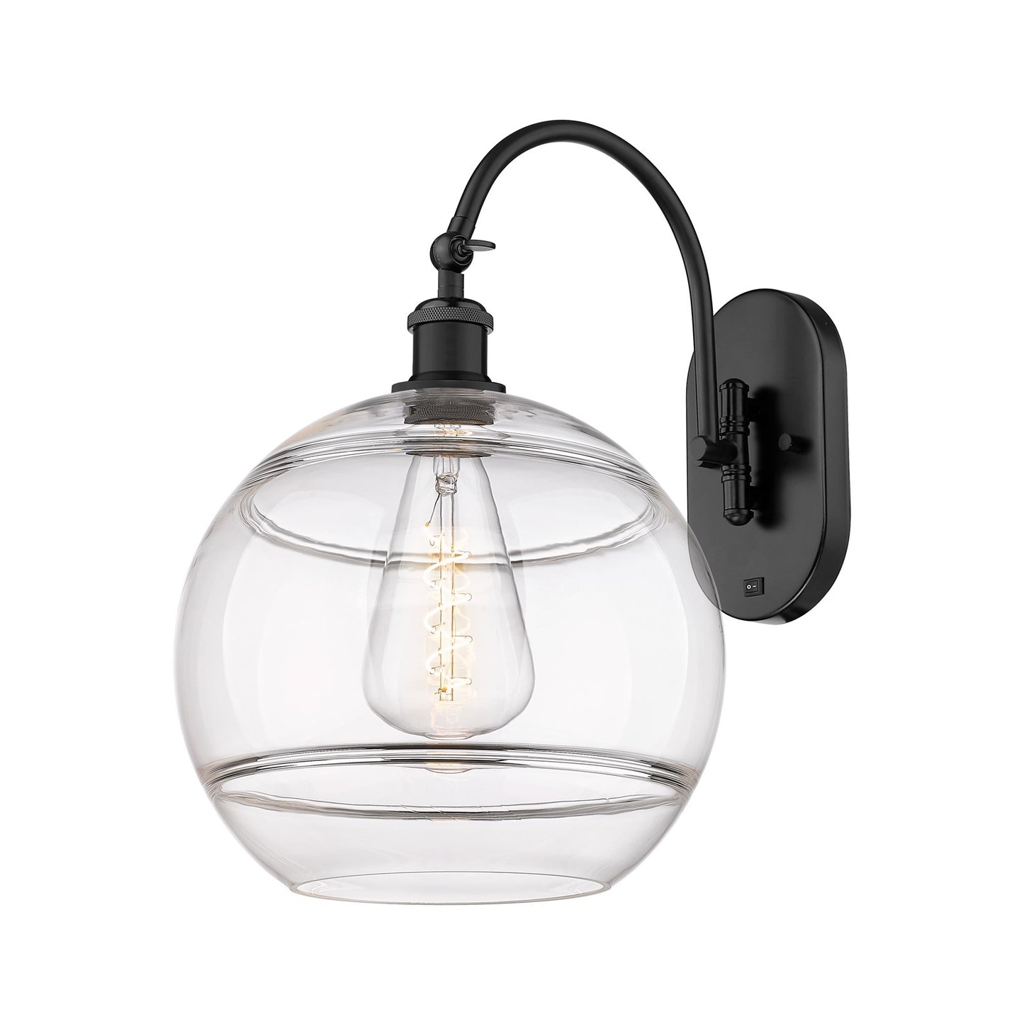Innovations Rochester 12in 1-Light Wall Sconce | Industrial Matte Black Steel and Clear Glass | Bedroom & Hallway Accent | Model 918-1W-BK-G556-12CL