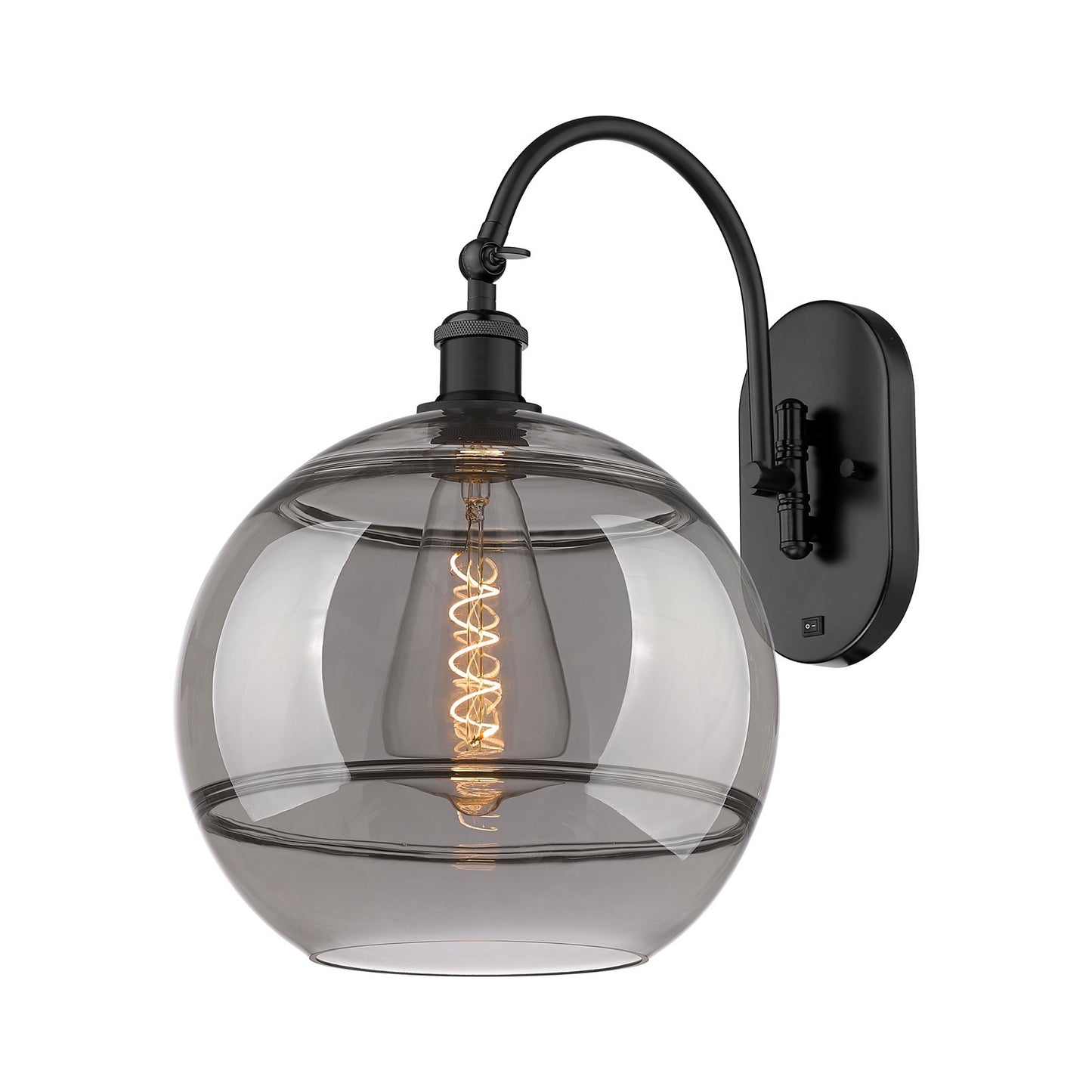 Innovations Rochester 12in 1-Light Wall Sconce | Industrial Matte Black Steel and Light Smoke Glass | Bedroom & Hallway Accent | Model 918-1W-BK-G556-12SM