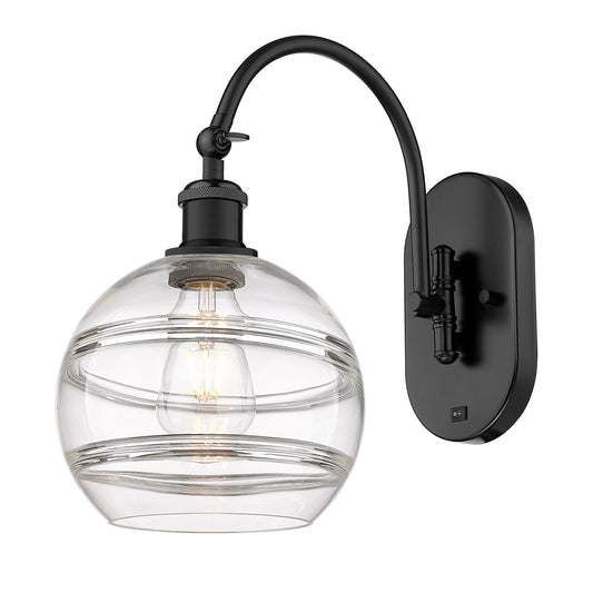 Innovations Rochester 8in 1-Light Wall Sconce | Industrial Matte Black Steel and Clear Glass | Bathroom & Hallway Accent | Model 918-1W-BK-G556-8CL
